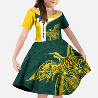 Personalised PNG Jiwaka Province Kid Short Sleeve Dress Bird of Paradise Tattoo Flag Motif LT9 KID Green - Polynesian Pride