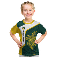 Personalised PNG Jiwaka Province Kid T Shirt Bird of Paradise Tattoo Flag Motif LT9 Green - Polynesian Pride