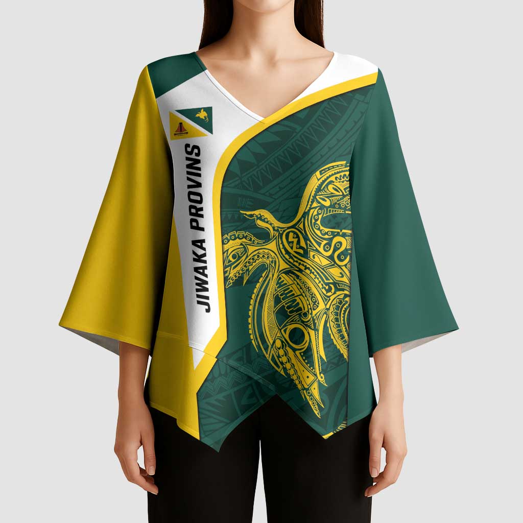 Personalised PNG Jiwaka Province Kimono Sleeve Blouse Bird of Paradise Tattoo Flag Motif LT9 - Polynesian Pride