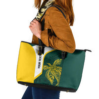 Personalised PNG Jiwaka Province Leather Tote Bag Bird of Paradise Tattoo Flag Motif LT9 Green - Polynesian Pride