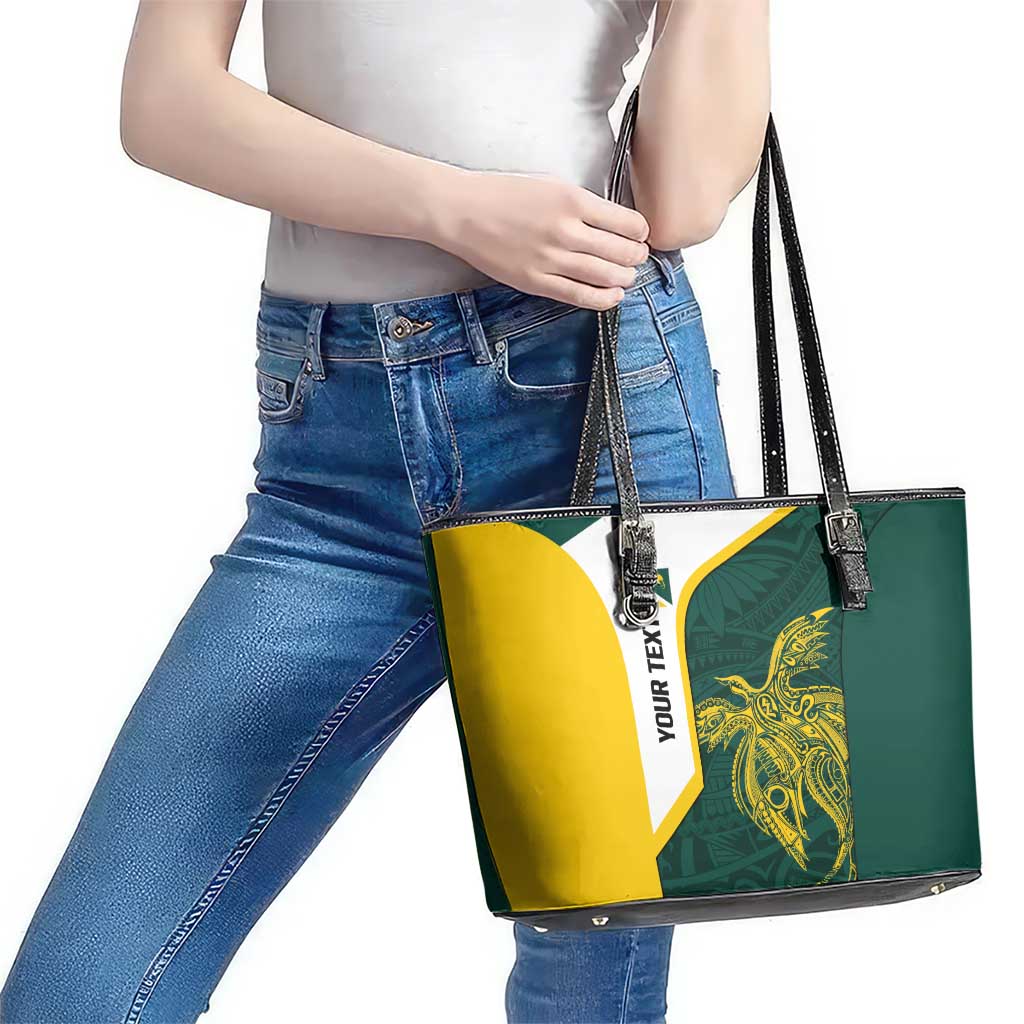 Personalised PNG Jiwaka Province Leather Tote Bag Bird of Paradise Tattoo Flag Motif LT9 - Polynesian Pride