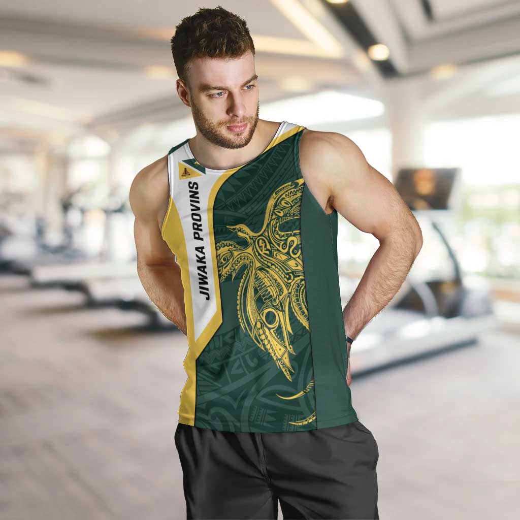 Personalised PNG Jiwaka Province Men Tank Top Bird of Paradise Tattoo Flag Motif LT9 Green - Polynesian Pride