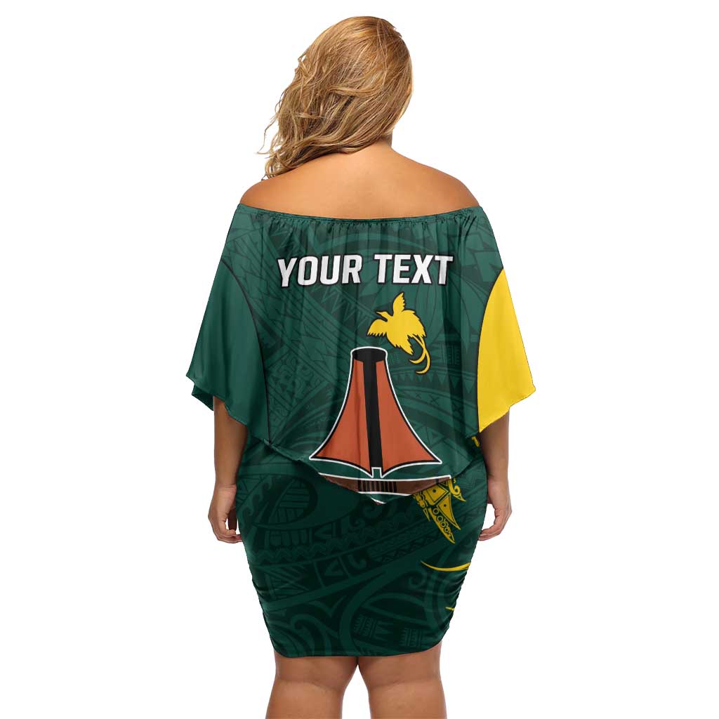 Personalised PNG Jiwaka Province Off Shoulder Short Dress Bird of Paradise Tattoo Flag Motif LT9 - Polynesian Pride