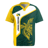 Personalised PNG Jiwaka Province Rugby Jersey Bird of Paradise Tattoo Flag Motif LT9 Green - Polynesian Pride