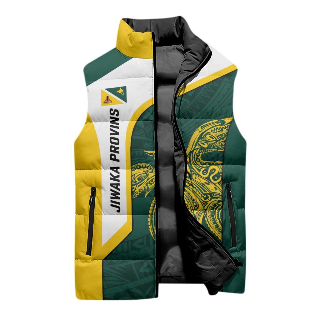 Personalised PNG Jiwaka Province Sleeveless Puffer Jacket Bird of Paradise Tattoo Flag Motif - Polynesian Pride