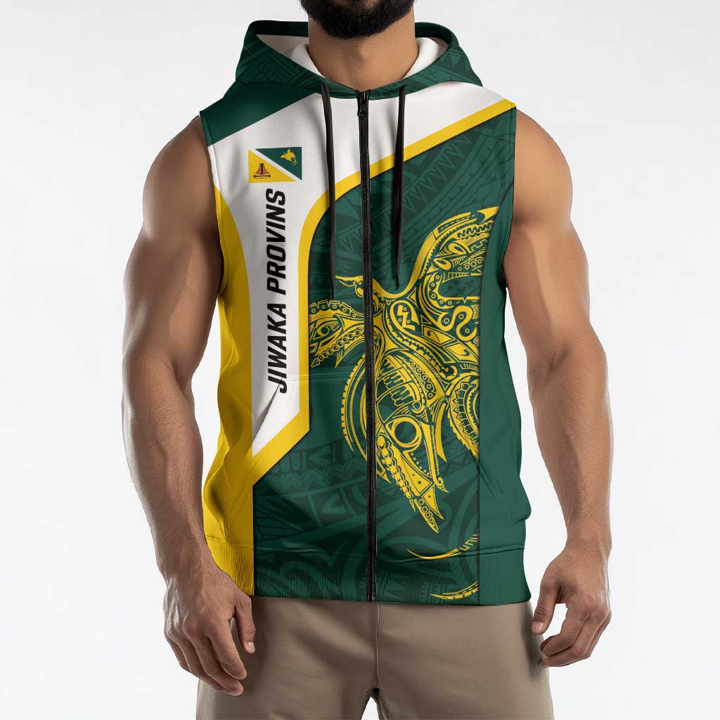 Personalised PNG Jiwaka Province Sleeveless Zip Hoodie Bird of Paradise Tattoo Flag Motif LT9 - Polynesian Pride