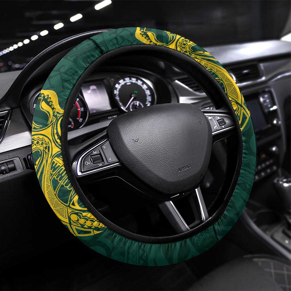 PNG Jiwaka Province Steering Wheel Cover Bird of Paradise Tattoo Flag Motif LT9 Universal Fit Green - Polynesian Pride