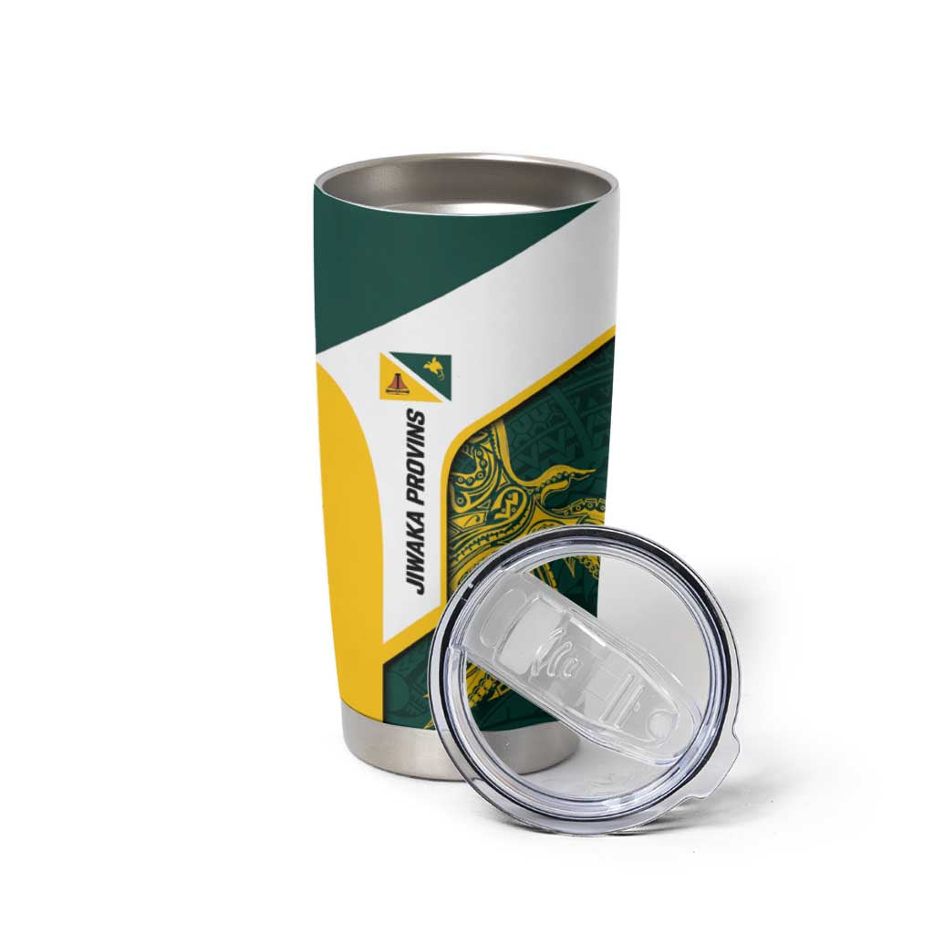 Personalised PNG Jiwaka Province Tumbler Cup Bird of Paradise Tattoo Flag Motif LT9 - Polynesian Pride