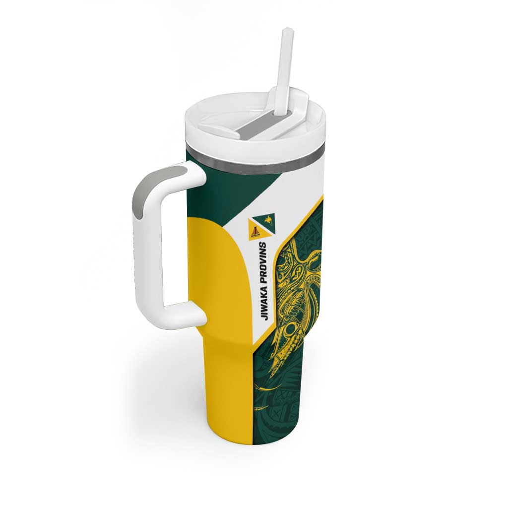 Personalised PNG Jiwaka Province Tumbler With Handle Bird of Paradise Tattoo Flag Motif LT9 - Polynesian Pride