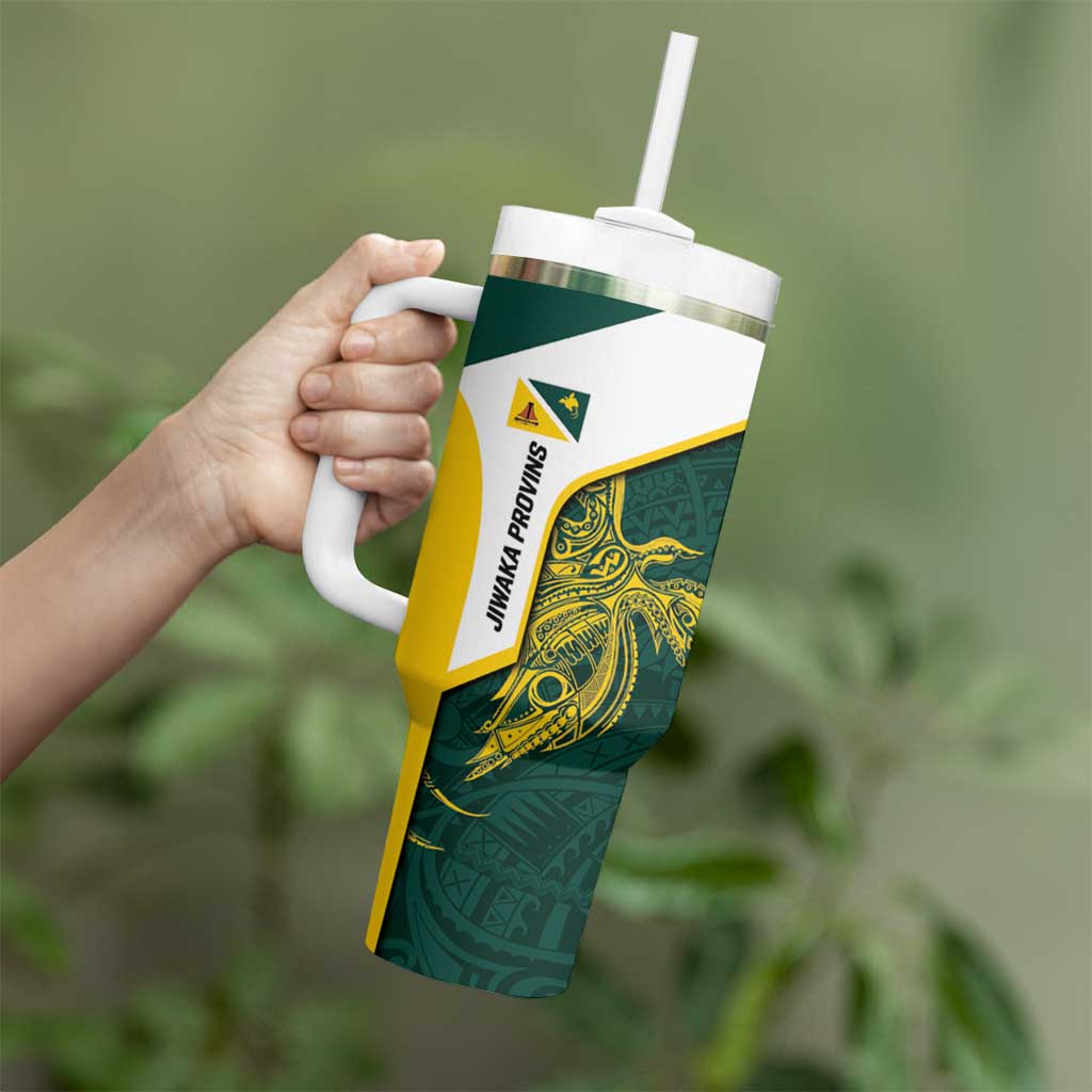 Personalised PNG Jiwaka Province Tumbler With Handle Bird of Paradise Tattoo Flag Motif LT9 - Polynesian Pride