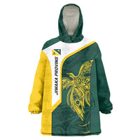 Personalised PNG Jiwaka Province Wearable Blanket Hoodie Bird of Paradise Tattoo Flag Motif LT9 One Size Green - Polynesian Pride