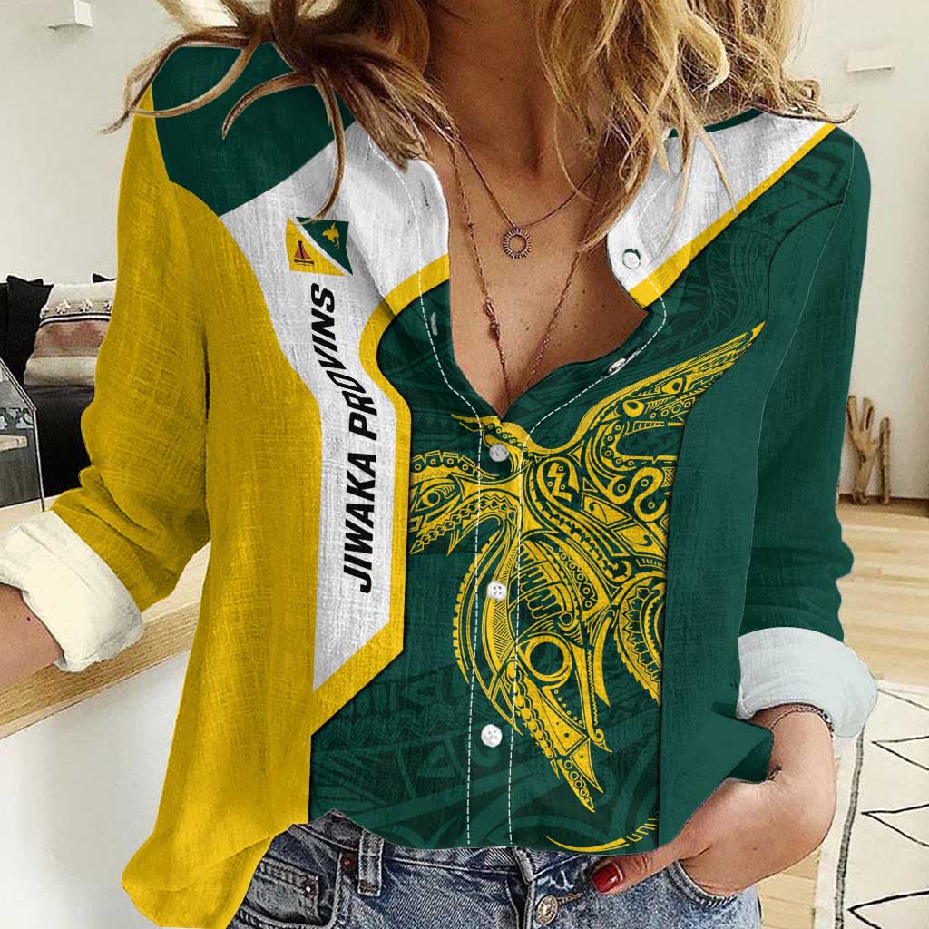 Personalised PNG Jiwaka Province Women Casual Shirt Bird of Paradise Tattoo Flag Motif LT9 Female Green - Polynesian Pride