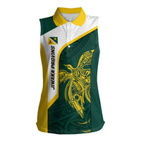 Personalised PNG Jiwaka Province Women Sleeveless Polo Shirt Bird of Paradise Tattoo Flag Motif LT9 Female Green - Polynesian Pride