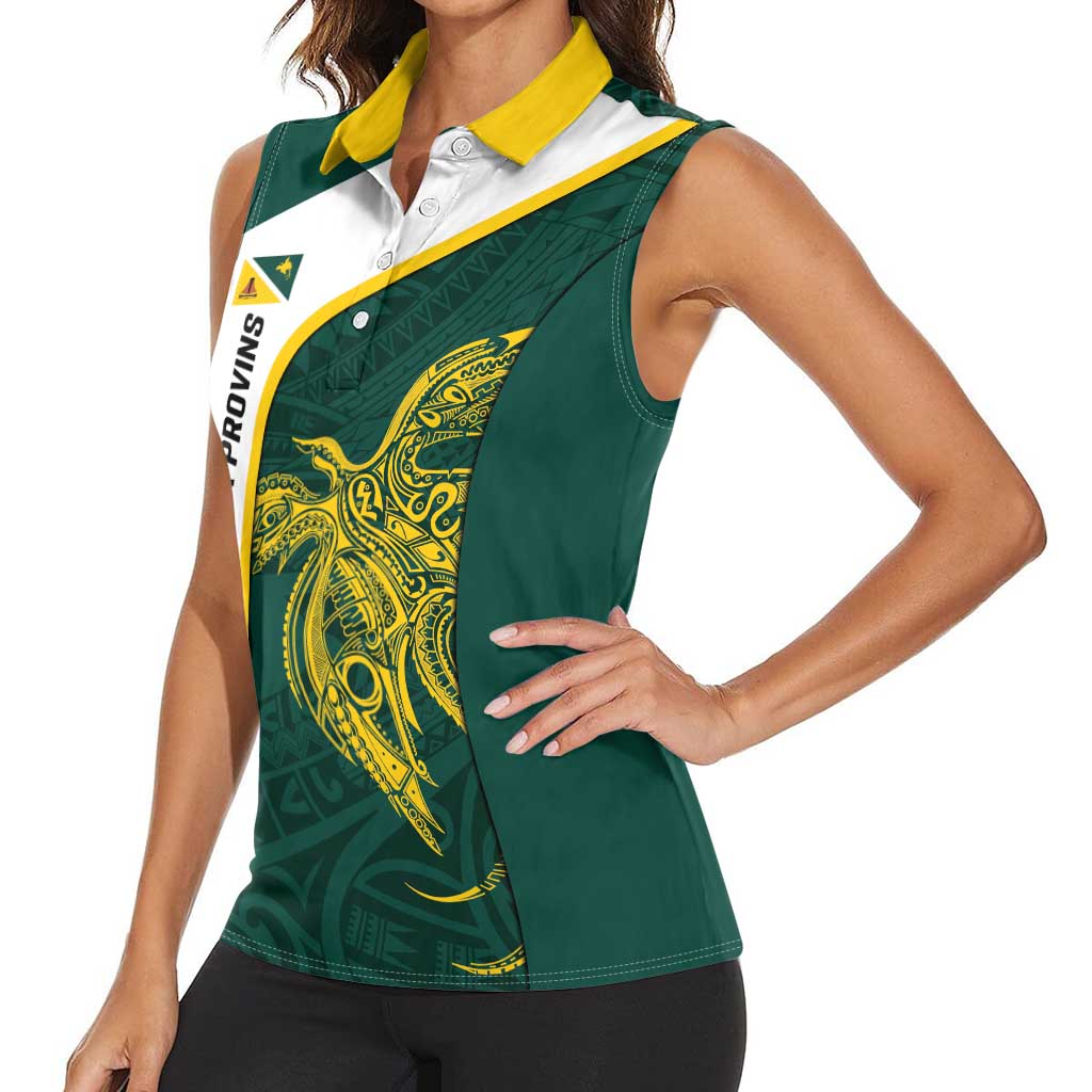 Personalised PNG Jiwaka Province Women Sleeveless Polo Shirt Bird of Paradise Tattoo Flag Motif LT9 - Polynesian Pride
