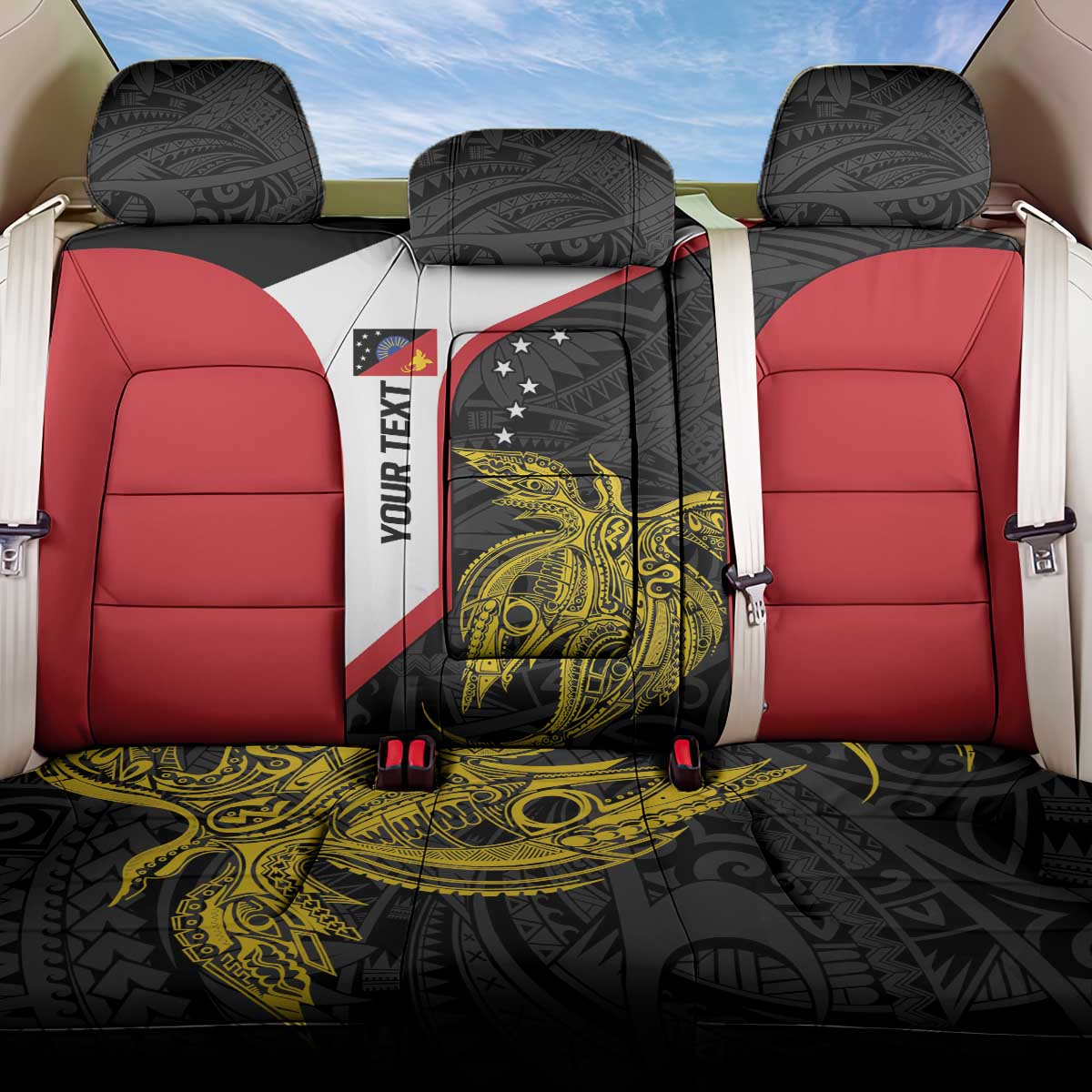 Personalised PNG Sandaun Province Back Car Seat Cover Bird of Paradise Tattoo Flag Motif LT9 One Size Red - Polynesian Pride