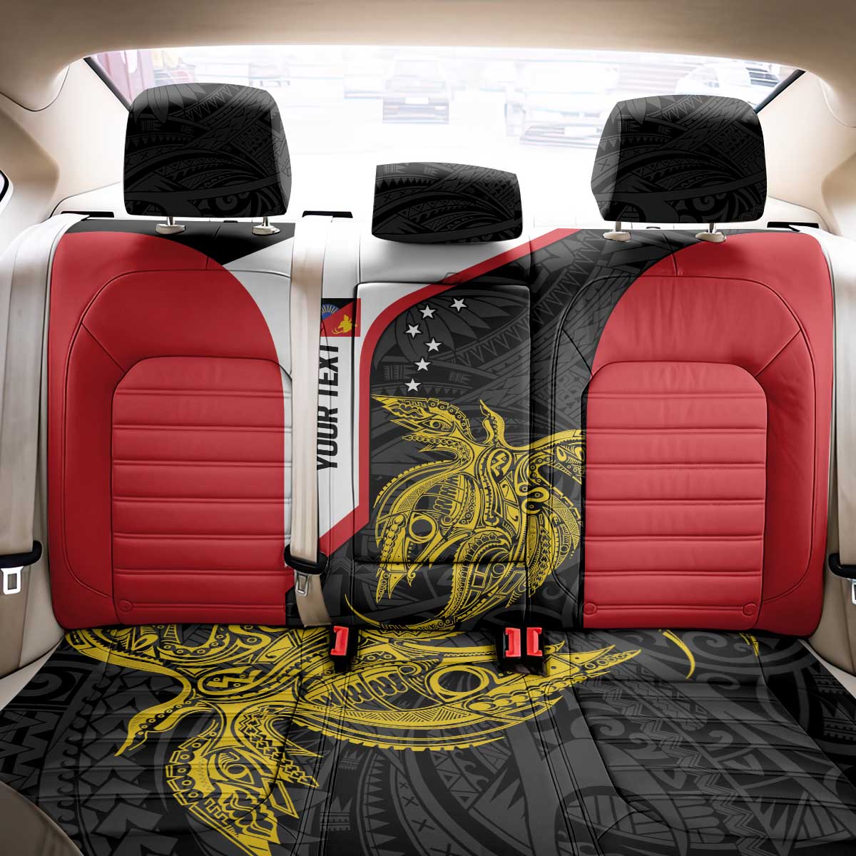Personalised PNG Sandaun Province Back Car Seat Cover Bird of Paradise Tattoo Flag Motif LT9 - Polynesian Pride