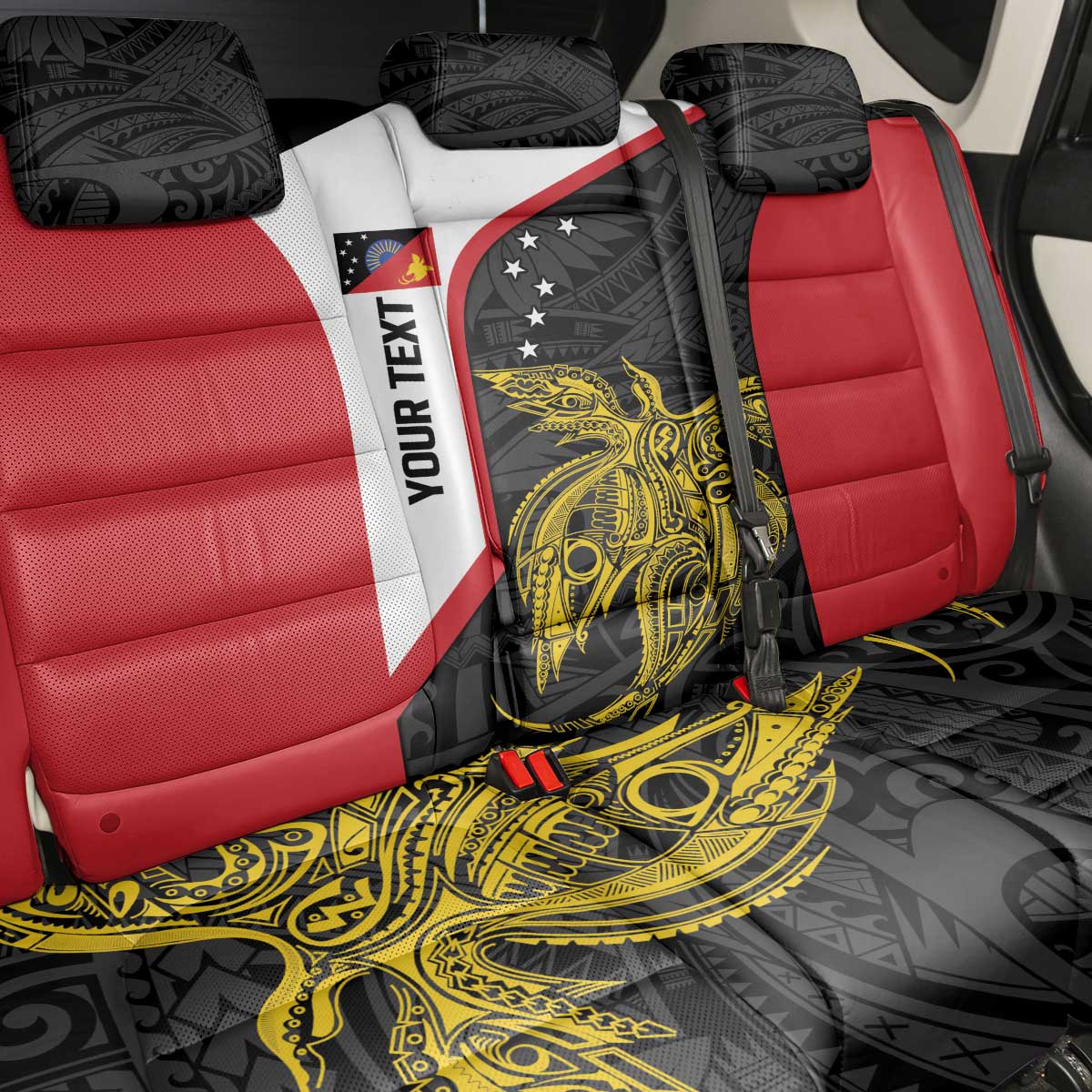 Personalised PNG Sandaun Province Back Car Seat Cover Bird of Paradise Tattoo Flag Motif LT9 - Polynesian Pride