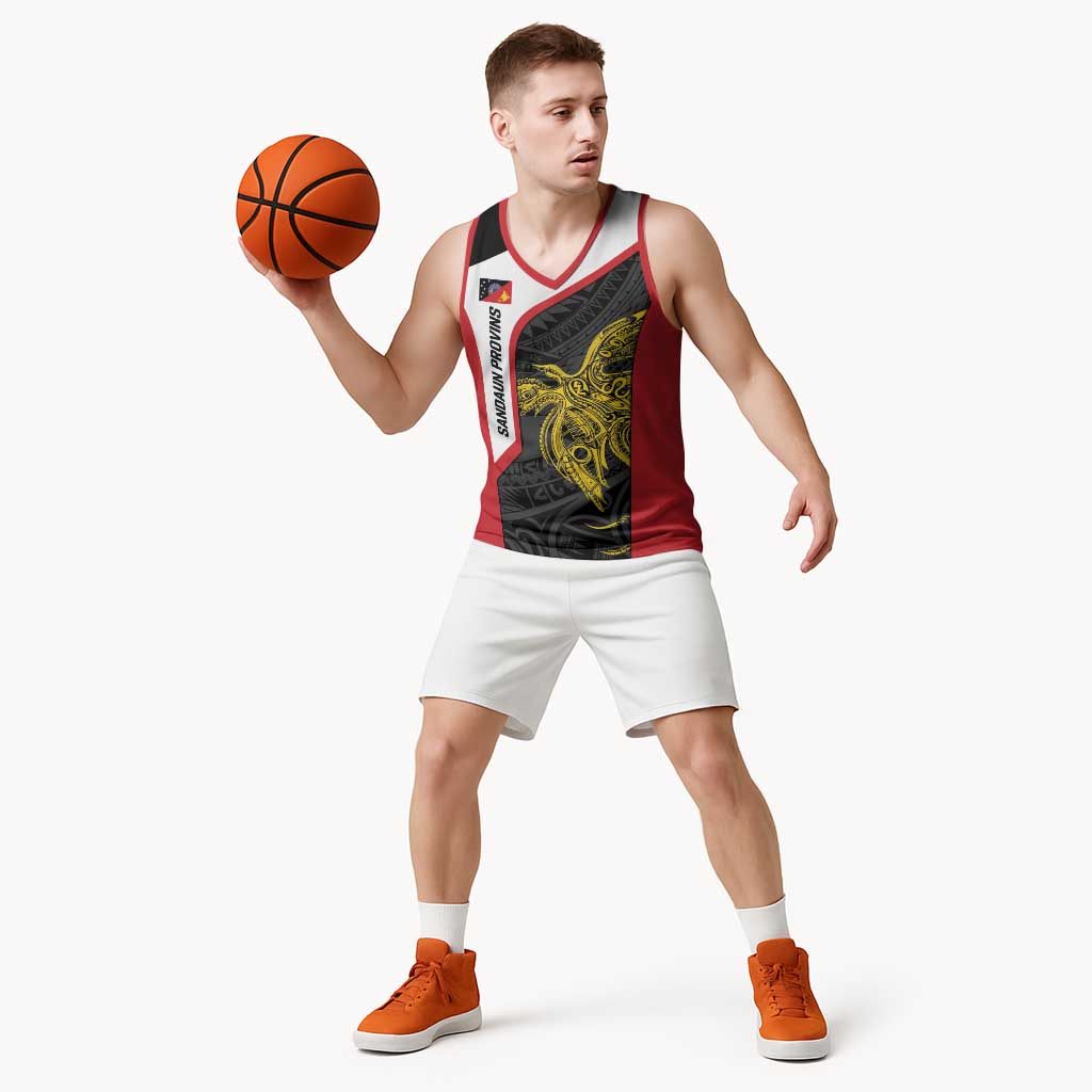 Personalised PNG Sandaun Province Basketball Jersey Bird of Paradise Tattoo Flag Motif LT9 - Polynesian Pride