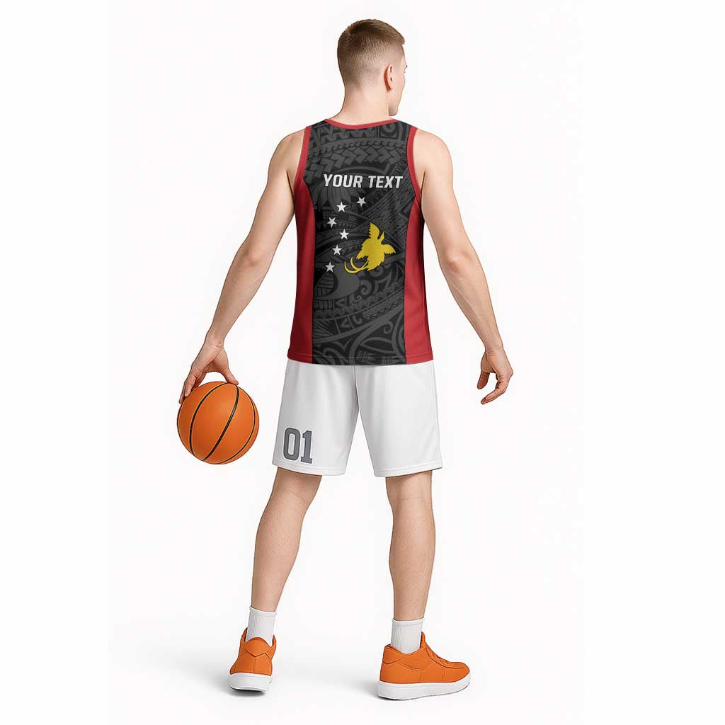 Personalised PNG Sandaun Province Basketball Jersey Bird of Paradise Tattoo Flag Motif LT9 - Polynesian Pride