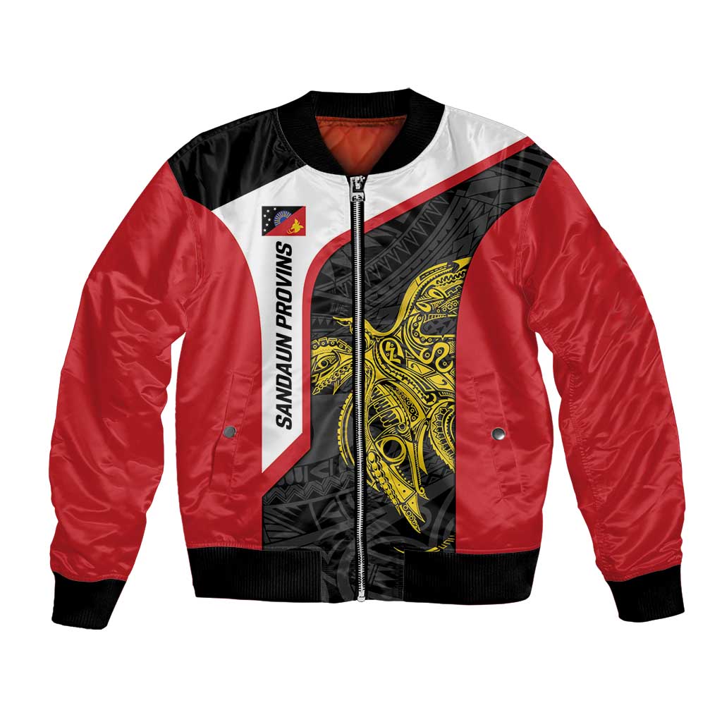 Personalised PNG Sandaun Province Bomber Jacket Bird of Paradise Tattoo Flag Motif - Polynesian Pride