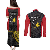 Personalised PNG Sandaun Province Couples Matching Puletasi and Long Sleeve Button Shirt Bird of Paradise Tattoo Flag Motif LT9 - Polynesian Pride