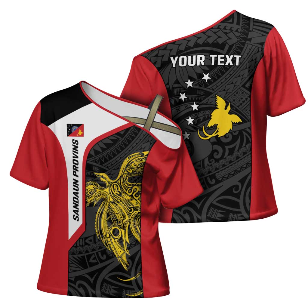 Personalised PNG Sandaun Province Cross Shoulder Shirt Bird of Paradise Tattoo Flag Motif LT9 - Polynesian Pride
