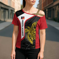 Personalised PNG Sandaun Province Cross Shoulder Shirt Bird of Paradise Tattoo Flag Motif LT9 - Polynesian Pride