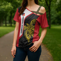 Personalised PNG Sandaun Province Cross Shoulder Shirt Bird of Paradise Tattoo Flag Motif LT9 - Polynesian Pride