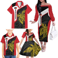 Personalised PNG Sandaun Province Family Matching Off The Shoulder Long Sleeve Dress and Hawaiian Shirt Bird of Paradise Tattoo Flag Motif LT9 - Polynesian Pride
