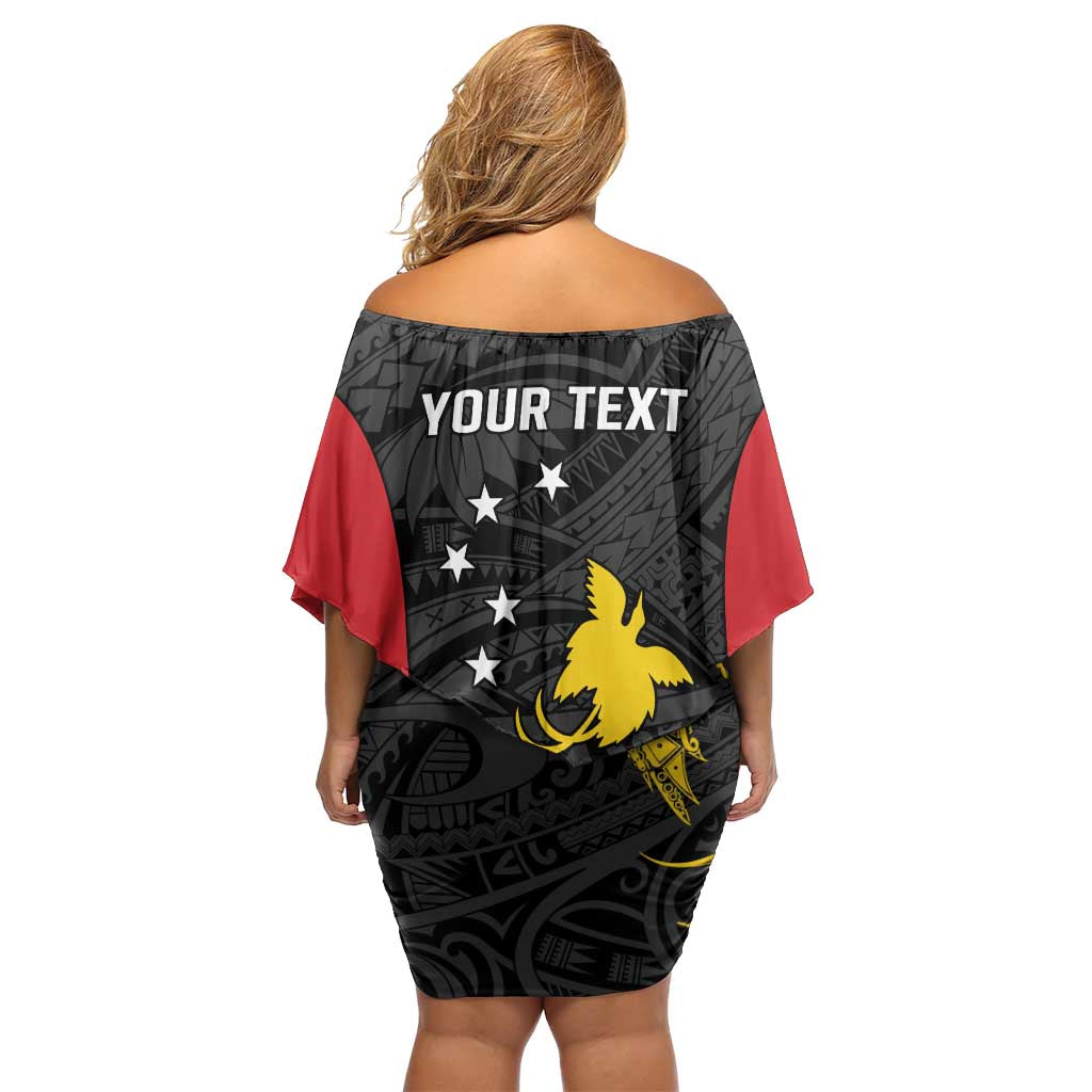 Personalised PNG Sandaun Province Family Matching Off Shoulder Short Dress and Hawaiian Shirt Bird of Paradise Tattoo Flag Motif LT9 - Polynesian Pride