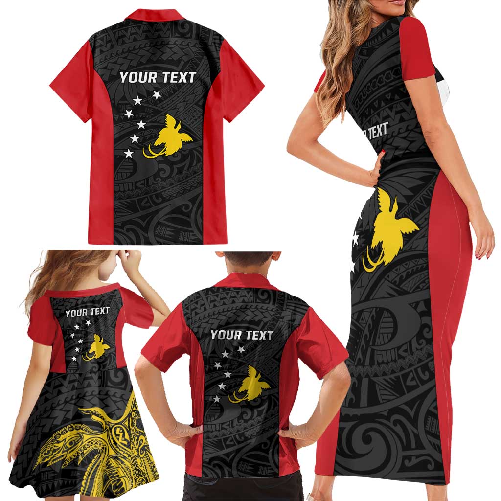 Personalised PNG Sandaun Province Family Matching Short Sleeve Bodycon Dress and Hawaiian Shirt Bird of Paradise Tattoo Flag Motif LT9 - Polynesian Pride