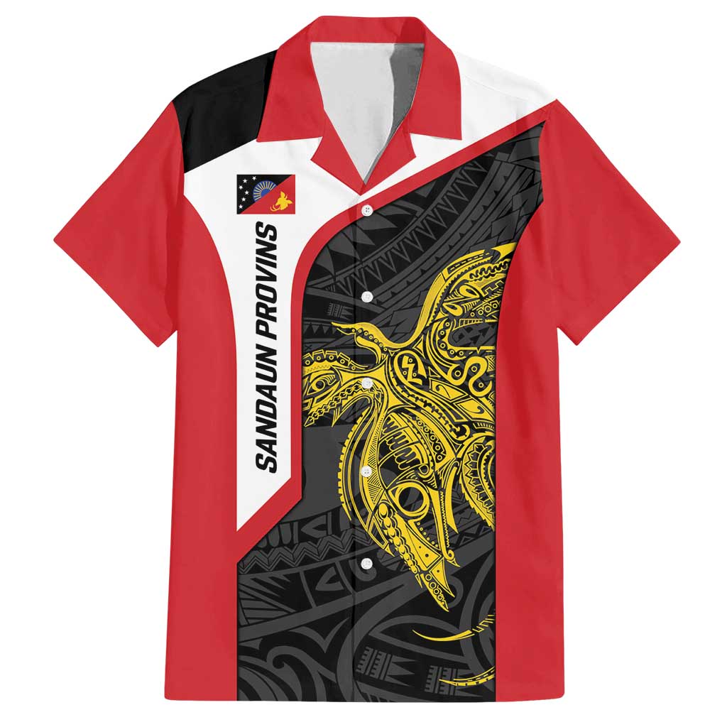 Personalised PNG Sandaun Province Family Matching Summer Maxi Dress and Hawaiian Shirt Bird of Paradise Tattoo Flag Motif LT9 Dad's Shirt - Short Sleeve Red - Polynesian Pride