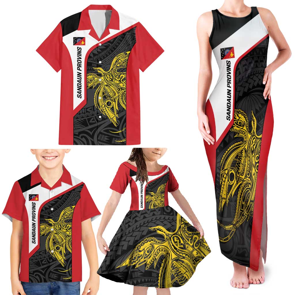Personalised PNG Sandaun Province Family Matching Tank Maxi Dress and Hawaiian Shirt Bird of Paradise Tattoo Flag Motif LT9 - Polynesian Pride