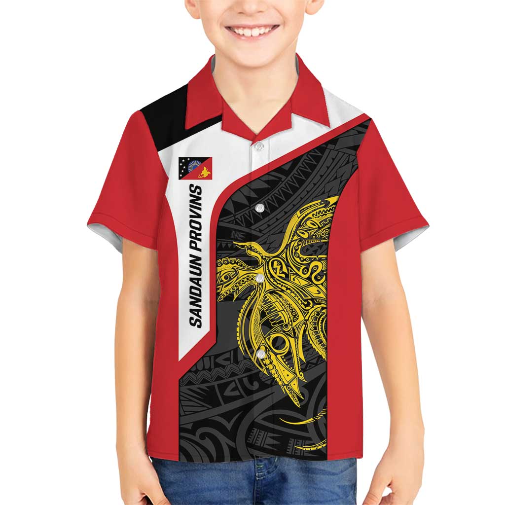 Personalised PNG Sandaun Province Family Matching Tank Maxi Dress and Hawaiian Shirt Bird of Paradise Tattoo Flag Motif LT9 Son's Shirt Red - Polynesian Pride