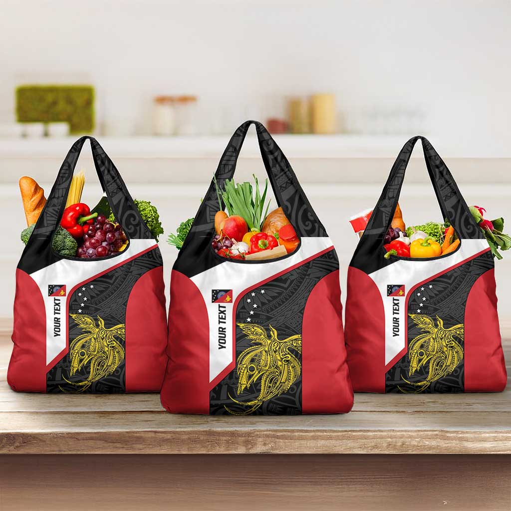 Personalised PNG Sandaun Province Grocery Bag Bird of Paradise Tattoo Flag Motif LT9 3-pack One Size Red - Polynesian Pride