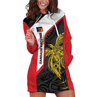 Personalised PNG Sandaun Province Hoodie Dress Bird of Paradise Tattoo Flag Motif LT9 Red - Polynesian Pride