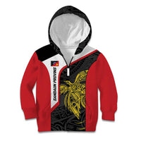 Personalised PNG Sandaun Province Kid Hoodie Bird of Paradise Tattoo Flag Motif LT9 Zip Hoodie Red - Polynesian Pride