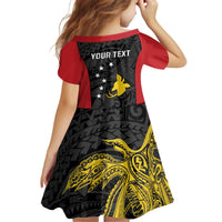 Personalised PNG Sandaun Province Kid Short Sleeve Dress Bird of Paradise Tattoo Flag Motif LT9 - Polynesian Pride