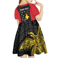 Personalised PNG Sandaun Province Kid Short Sleeve Dress Bird of Paradise Tattoo Flag Motif LT9 - Polynesian Pride