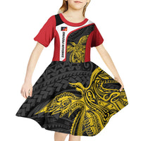 Personalised PNG Sandaun Province Kid Short Sleeve Dress Bird of Paradise Tattoo Flag Motif LT9 - Polynesian Pride