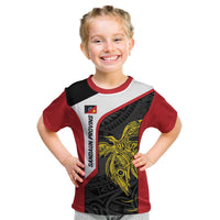 Personalised PNG Sandaun Province Kid T Shirt Bird of Paradise Tattoo Flag Motif LT9 Red - Polynesian Pride