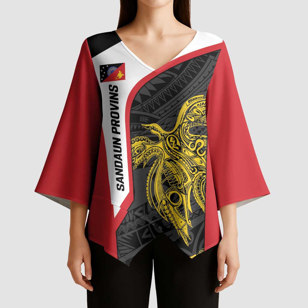 Personalised PNG Sandaun Province Kimono Sleeve Blouse Bird of Paradise Tattoo Flag Motif LT9 - Polynesian Pride