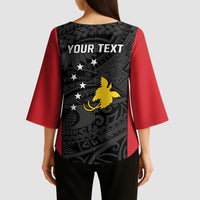 Personalised PNG Sandaun Province Kimono Sleeve Blouse Bird of Paradise Tattoo Flag Motif LT9 - Polynesian Pride