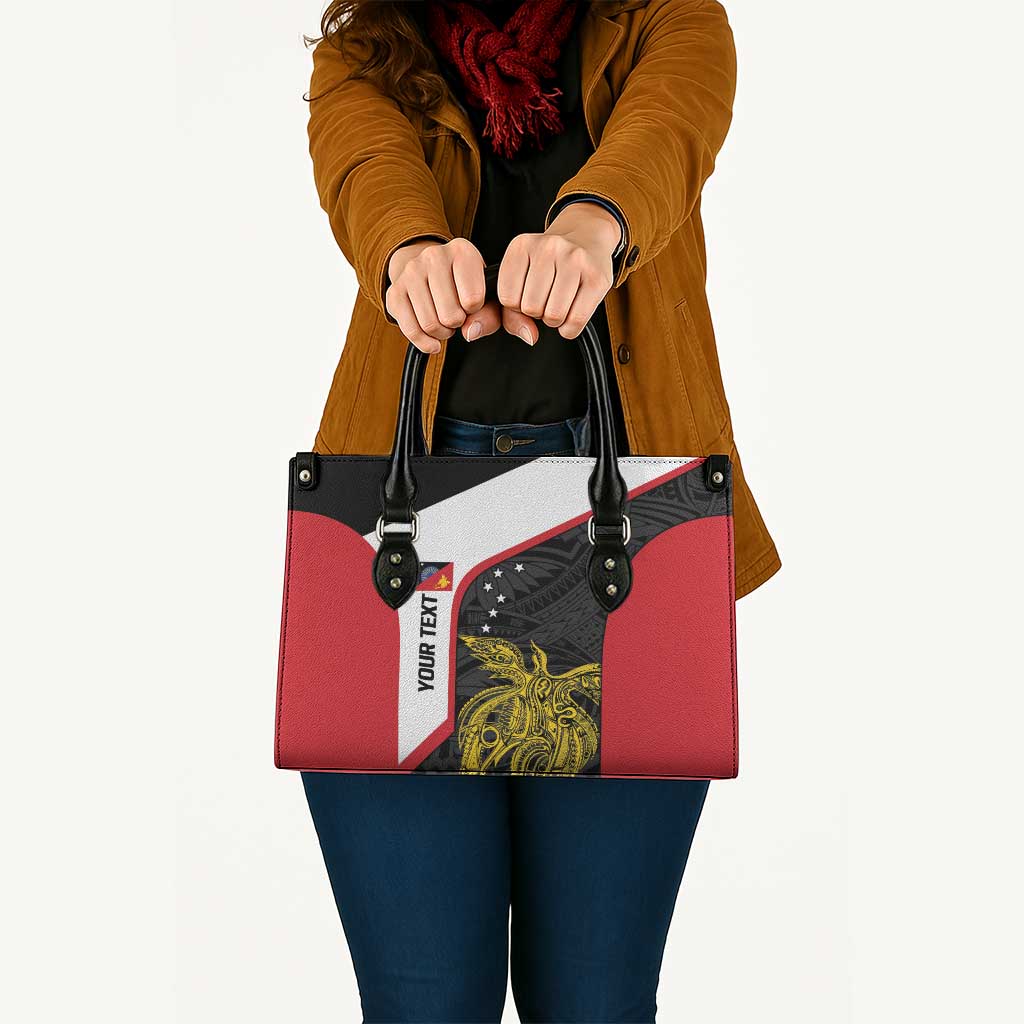 Personalised PNG Sandaun Province Leather Bag Bird of Paradise Tattoo Flag Motif - Polynesian Pride