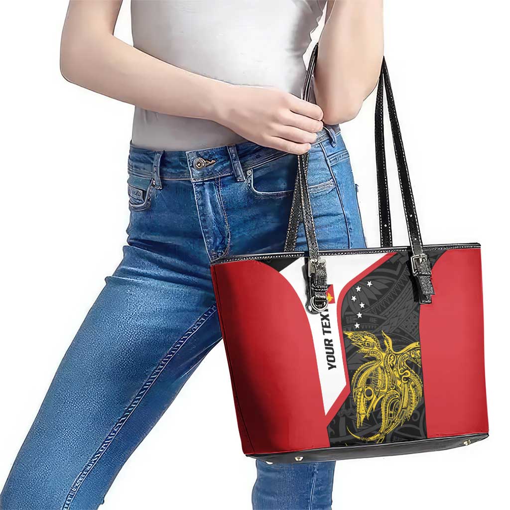 Personalised PNG Sandaun Province Leather Tote Bag Bird of Paradise Tattoo Flag Motif LT9 - Polynesian Pride