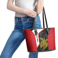 Personalised PNG Sandaun Province Leather Tote Bag Bird of Paradise Tattoo Flag Motif LT9 - Polynesian Pride