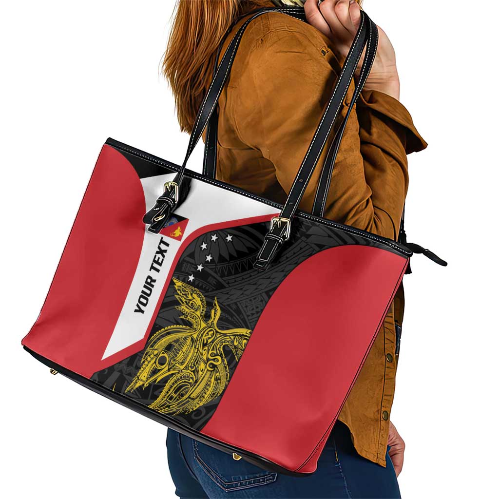 Personalised PNG Sandaun Province Leather Tote Bag Bird of Paradise Tattoo Flag Motif LT9 - Polynesian Pride