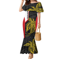 Personalised PNG Sandaun Province Mermaid Dress Bird of Paradise Tattoo Flag Motif LT9 Women Red - Polynesian Pride