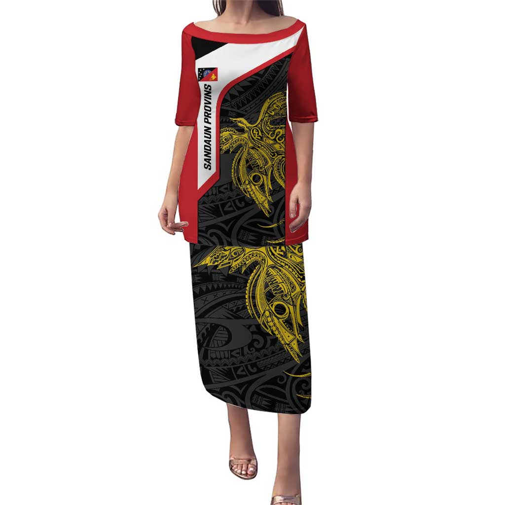Personalised PNG Sandaun Province Puletasi Bird of Paradise Tattoo Flag Motif LT9 Long Dress Red - Polynesian Pride
