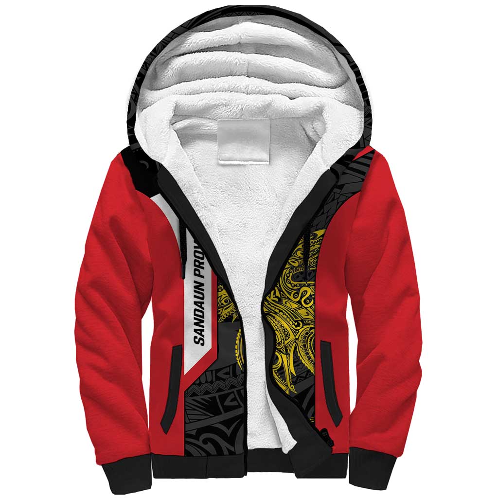 Personalised PNG Sandaun Province Sherpa Hoodie Bird of Paradise Tattoo Flag Motif - Polynesian Pride